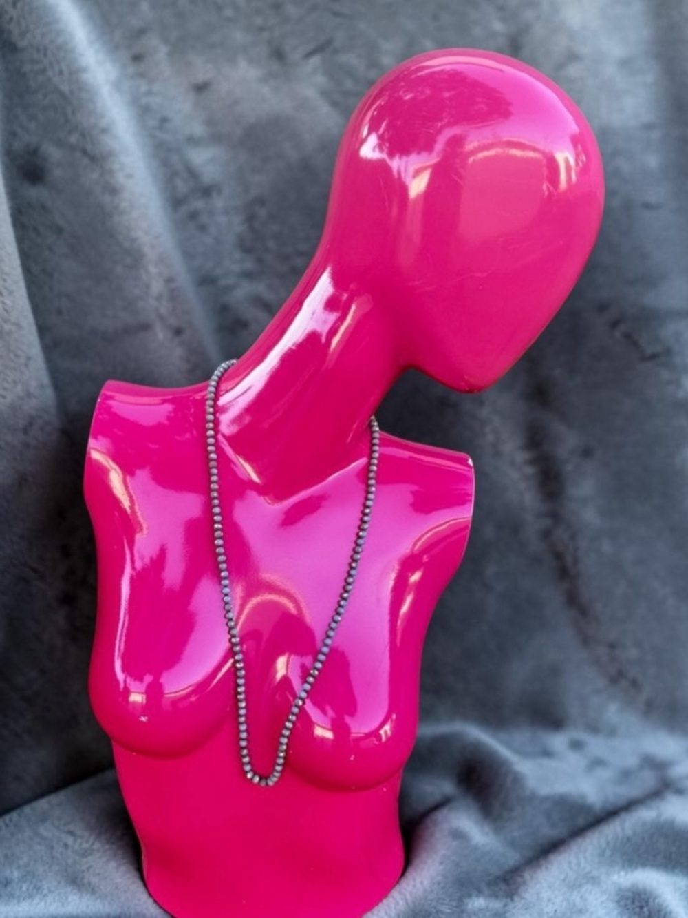 Faceted Gray Czech Glass Bead Necklace w Pearlized Finish & Brass Spacers